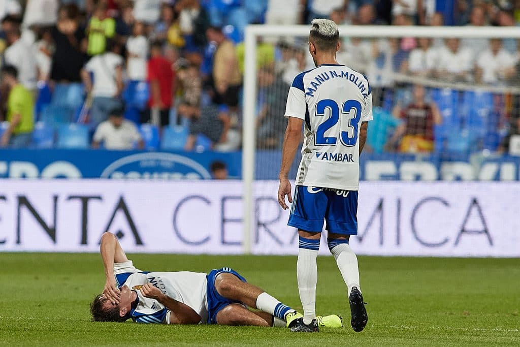 Francho Serrano se duele al acabar el Real Zaragoza-Levante